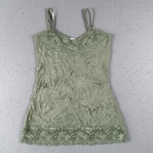 Vintage Y2K Dressbarn Lace Crinkle Cami Tank Top‎ Small Green Earth Fairy Garden